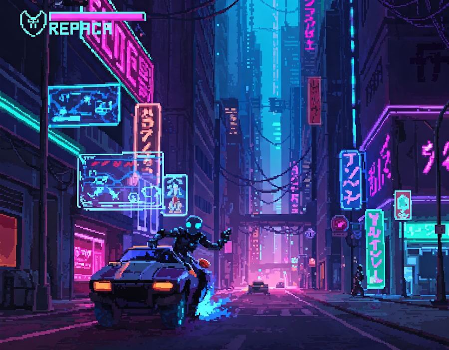 Replaced: Pixel Art and Cyberpunk Fusion